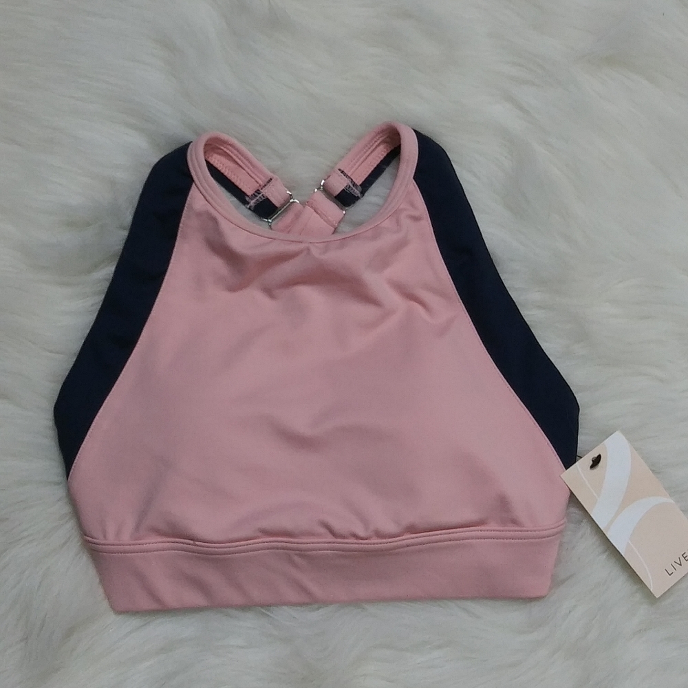 Lively High Neck Active Sports Bra Pink Blue